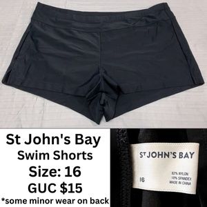 St Johns Bay Black Swim Shorts, Women Swimsuit 16, 1x 16W Plus Size